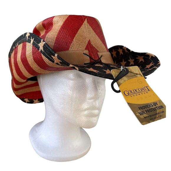 Goldcoast Sunwear Old Glory Patriotic Cowboy Hat Provides UV Protection One Size - Picture 2 of 4